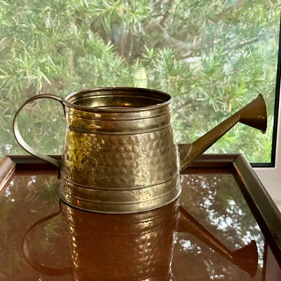 Vintage Hammered Brass Watering Can – 14” Long, Rustic Decor - Picture 7 of 15